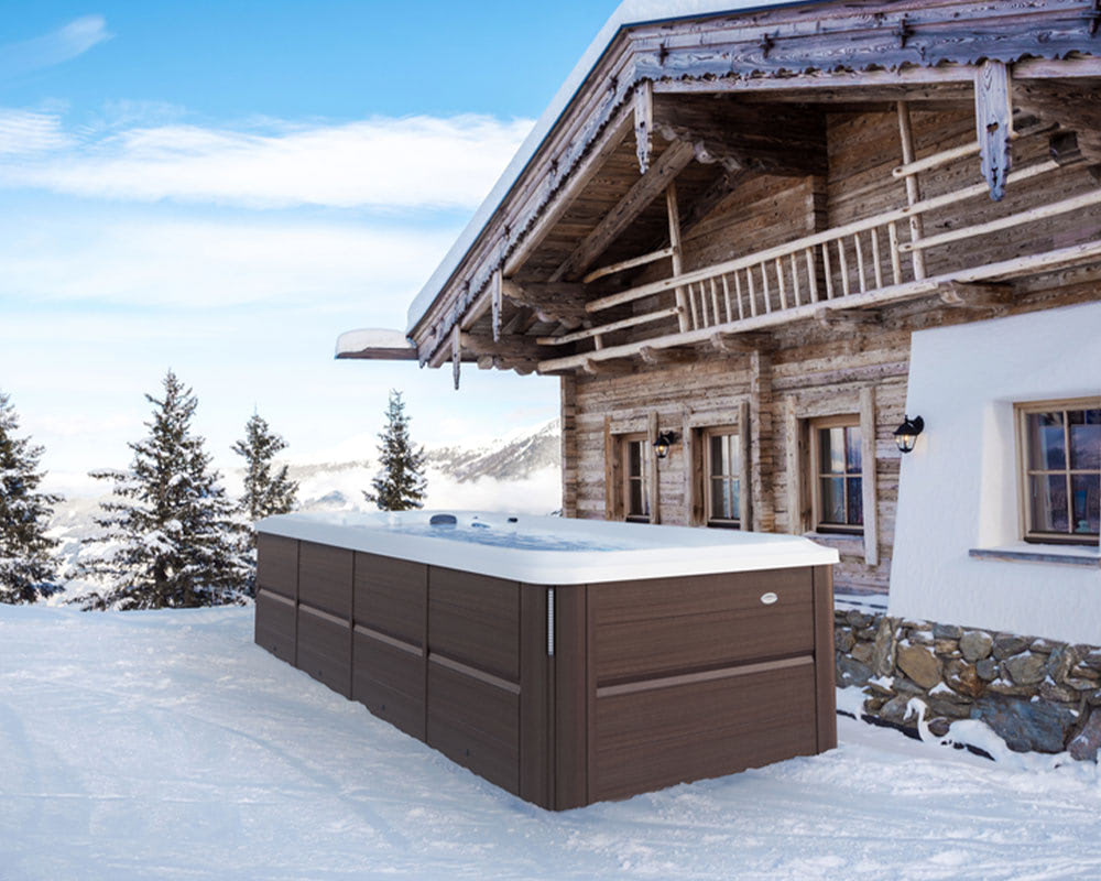 A swim spa in winter