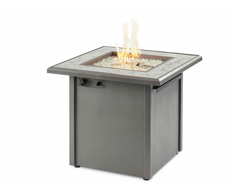 Vaughn Aluminum Square Gas Fire Table Grey Top with Grey Base
