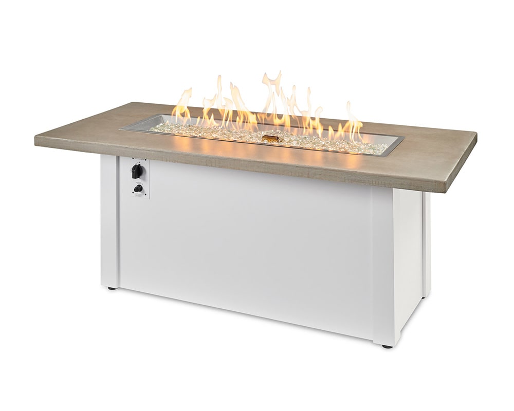 Pebble Grey Havenwood Linear Gas Fire Pit Table with White Base
