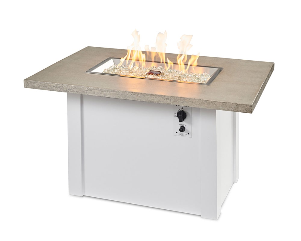 Pebble Grey Havenwood Rectangular Gas Fire Pit Table with White Base
